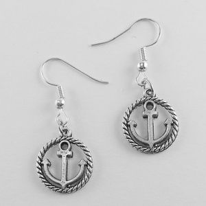 Silver Anchor Rope Circle Earrings -Hope